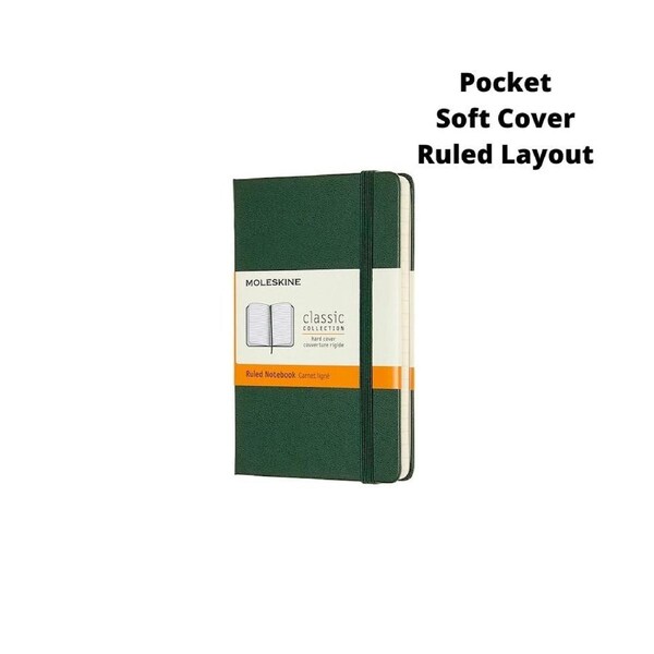 Moleskine Classic Pocket Hard Cover Notebook Ruled - Myrtle Green