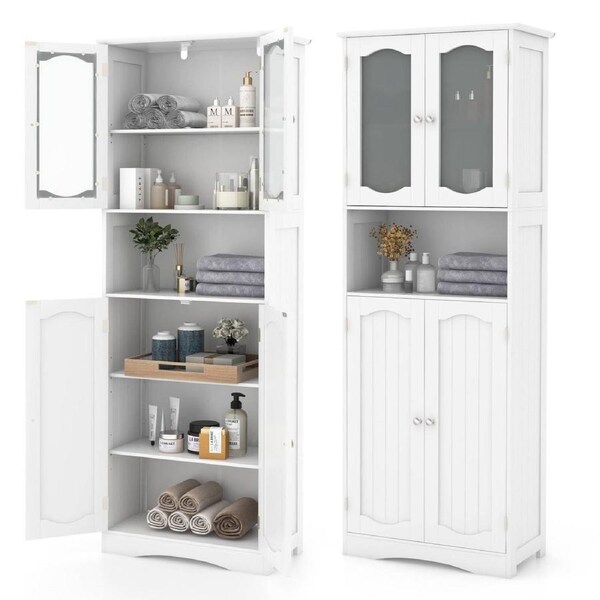 Costway Bathroom Floor Storage Cabinet Large Storage High Cabinet Freestanding Bathroom Cabinet