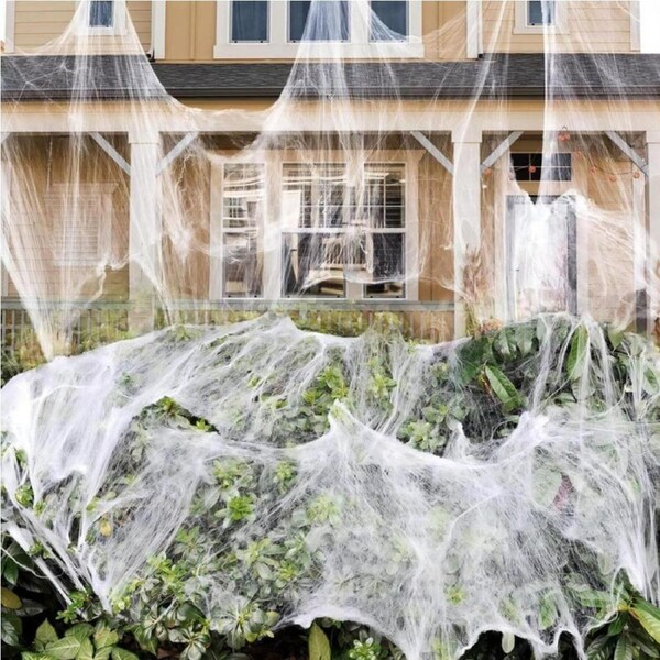 130sqm Halloween Spider Webs Decorations with 150 Extra Fake Spiders, Super Stretchy Cobwebs for Halloween Decor Indoor and Outdoor