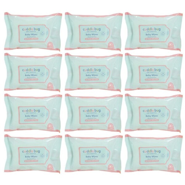 12x 20pc Cuddle Bug Comfort Cleansing Fragrance Free Baby Wipes 14cm Pink/Blue