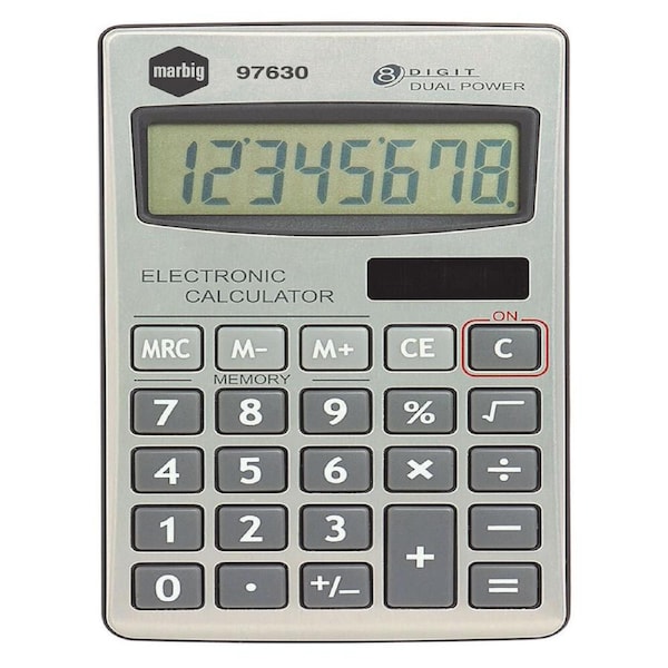 Marbig 8 Digit Handheld Calculator Home/Office/School w/ Large Display Silver