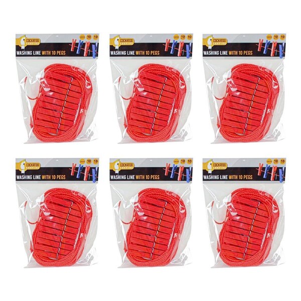 6x 10pc Cockatoo Washing Line 10M w/ Pegs Outdoor Camping/Hiking Gear Equipment