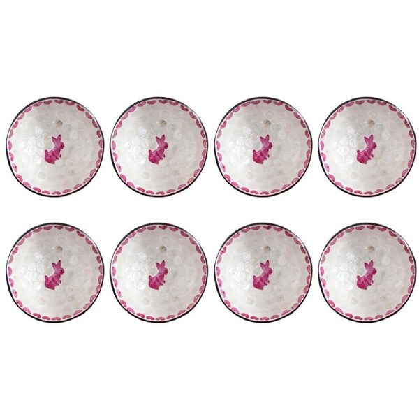 8x LVD Natural Coconut Food Serving Dish Rnd Bowl Tableware 13x6cm Rabbit Pink