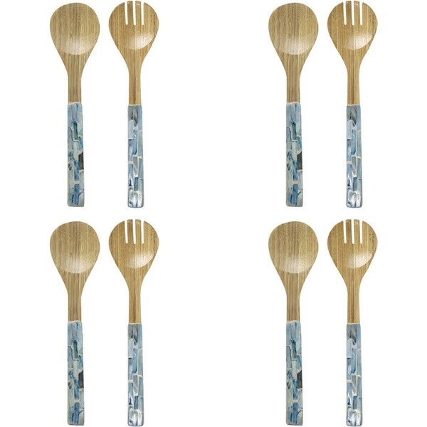 4x 2pc LVD Bamboo Food Servers Spoon/Fork Serving Utensils 33x8cm Soft Blue