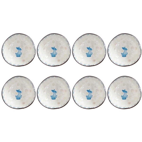 8x LVD Natural Coconut Food Serving Dish Rnd Bowl Tableware 13x6cm Rabbit Blue