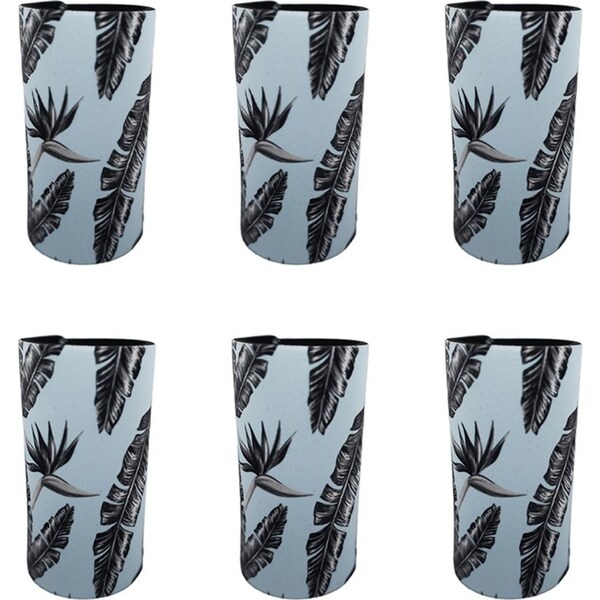 6x Good Vibes Outdoor Can Cooler Stubby Holder 6.5x12cm Sorrento Palm Print