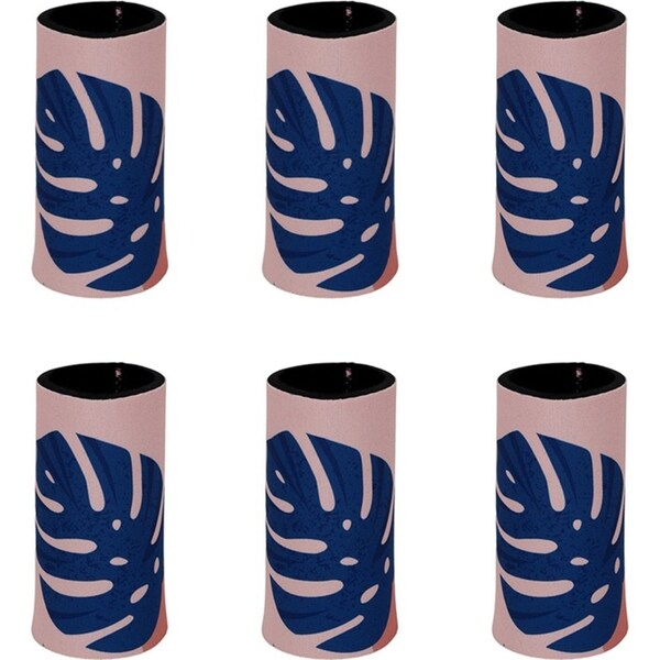 6x Good Vibes Outdoor Can Cooler Stubby Holder Skinny 6.5x12cm Blush Palm Print