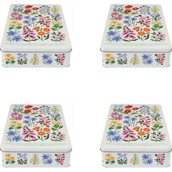 4x Rex London Biscuit Tin Kitchen Food Storage Can 19x27cm Rect Wild Flowers