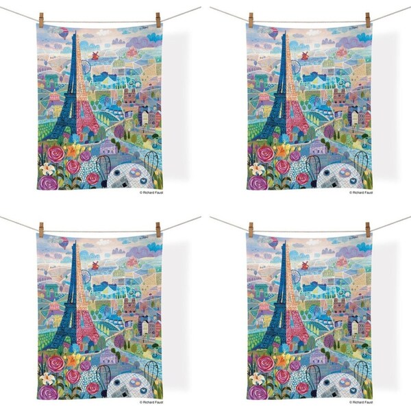 4x WerkShoppe Cotton Kitchen Tea Towel Drying Dish Cloth Rect 53.5x71cm Paris