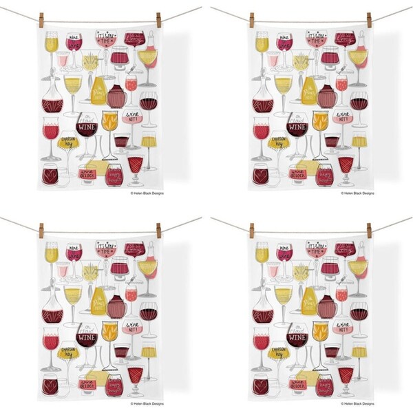 4x WerkShoppe Cotton Kitchen Tea Towel Drying Dish Cloth 53.5x71cm Wine Time