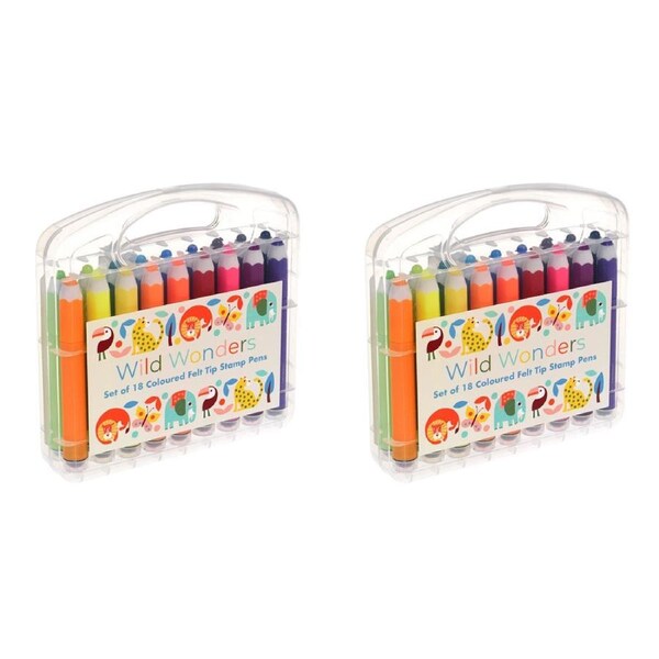 2x 18pc Rex London Felt Tip Stamp Pens Kids Marker Art/Craft Kit Wild Wonders