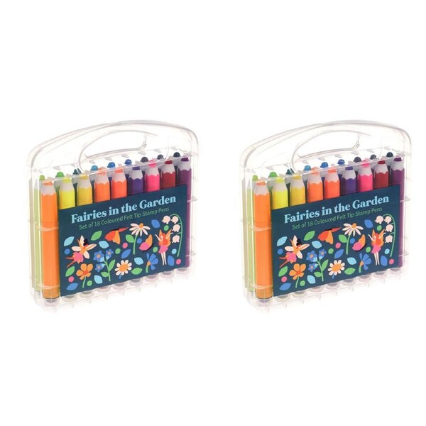 2x 18pc Rex London Felt Tip Stamp Pens Kids Art/Craft Kit Fairies in the Garden
