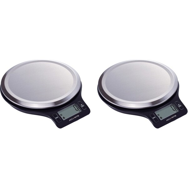 2x Acurite Round Stainless Steel Digital Kitchen Scale Instrument 1g/5kg Black