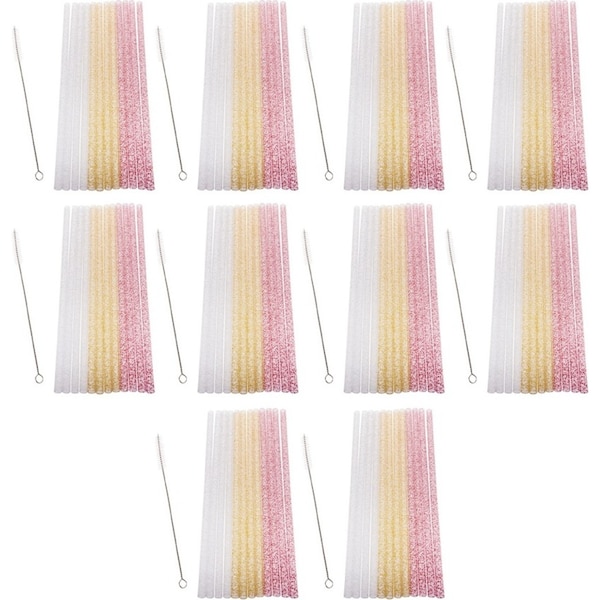 10x 12pc Appetito Reusable Sparkle Party Plastic Straws 25cm w/ Brush Set Assort