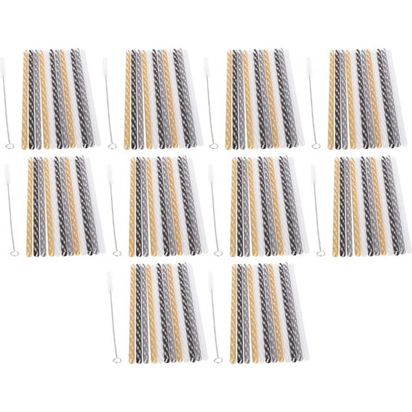 10x 24pc Appetito Reusable Glitz & Glam Party Straws 25cm w/ Brush Set Assorted