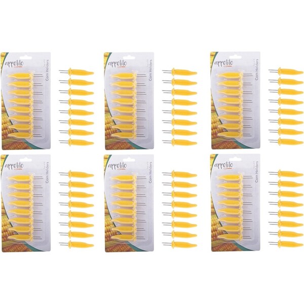 6x 8pc Appetito Corn Holders Skewer/Fork Home Kitchen Cooking Accessory Yellow