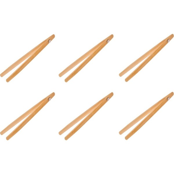 6x Appetito Bamboo Toast Tongs w/ Magnet 20cm Home Kitchen Cooking Utensils