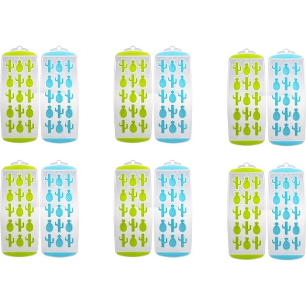 6x 2pc Appetito Easy Release 15 Cube Pineapple/Cactus Ice Tray Blue/Lime