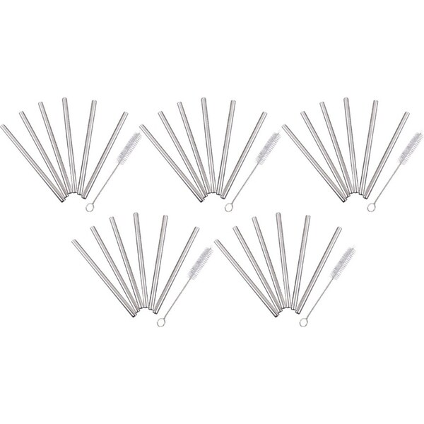 5x 6pc Appetito Stainless Steel Cocktail Straws w/ Cleaning Brush Kitchenware