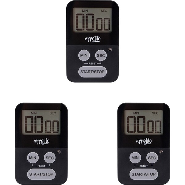 3x Appetito Slim-Line Body Magnetic Electronic Digital Timer 100 Minutes Black