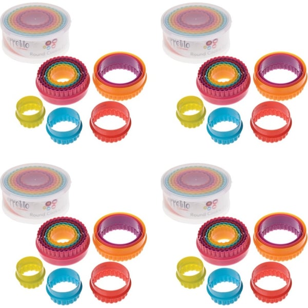 4x 6pc Appetito Double Sided Round Pastry Cookie Cutter Multicolour Baking Tool