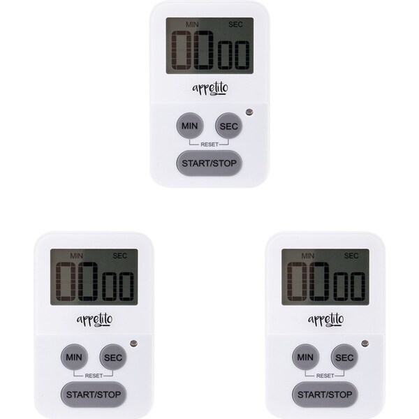 3x Appetito Slim-Line Body Magnetic Electronic Digital Timer 100 Minutes White