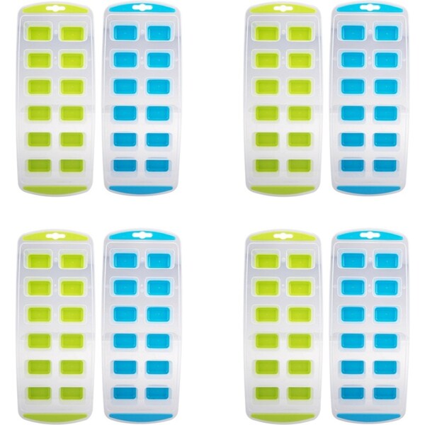 4x 2pc Appetito Ice Tray Easy Release & Flexible Base 12 Cube Blue/Lime RECT