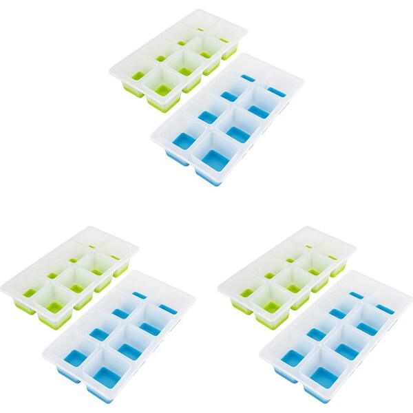 3x 2pc Appetito Easy Release 8-Cube Square Ice Tray Mould Home/Kitchen Blue/Lime