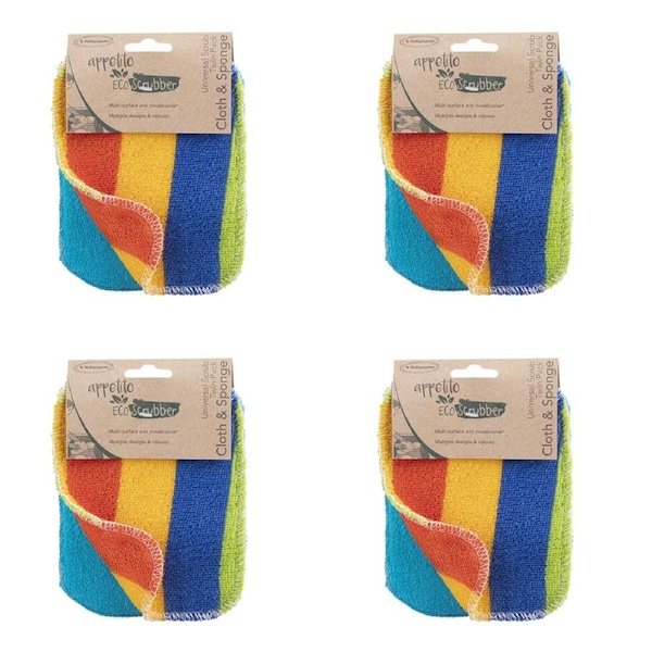 4x 2pc Appetito Eco Scrubber Cloth & Sponge Universal Scrub 12x16.5cm Assorted