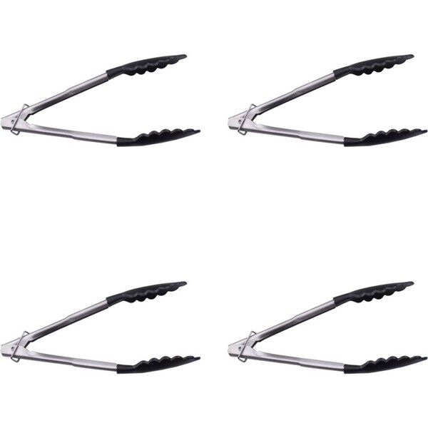4x Appetito Stainless Steel Tongs w/Nylon Head Kitchen Cooking Utensil 24cm BLK