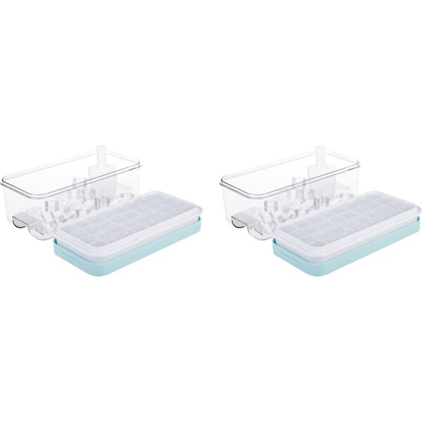 2x Appetito 32-Cube Ice Maker & Storage Box Moulder Storage Tray Arctic Blue