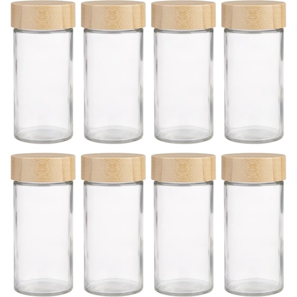 8x Appetito 85ml Glass Spice Jar Round Condiment Storage Container w/Bamboo Lid
