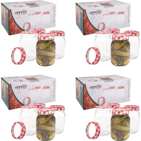4x 6pc Appetito 500ml Mason Preserving Jars Home Food/Fruit Storage Organiser