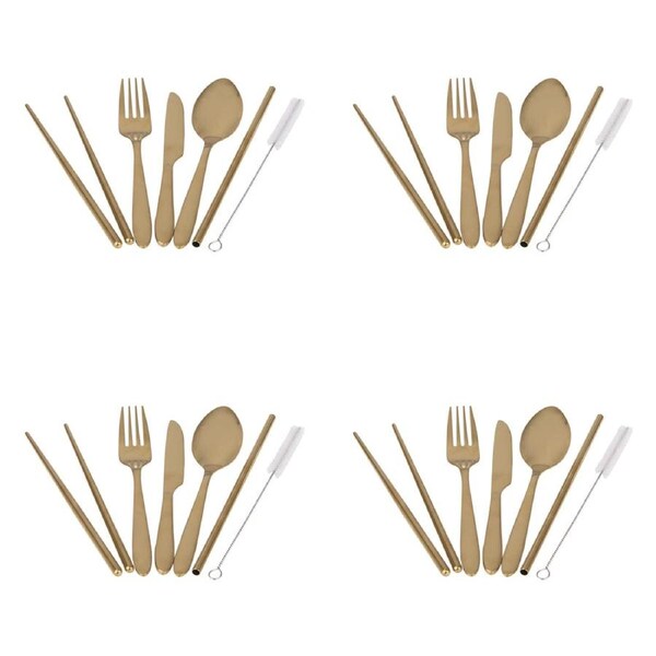 4x 6pc Appetito Stainless Steel Traveller's Cutlery Set Spoon/Fork/Knife Assort