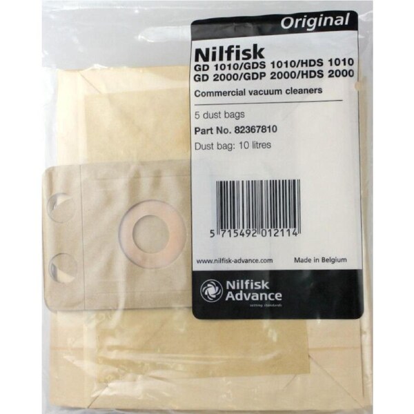 5 x Nilfisk GD1000, GD1010, GD2000 Vacuum Cleaner Bags (82367810)