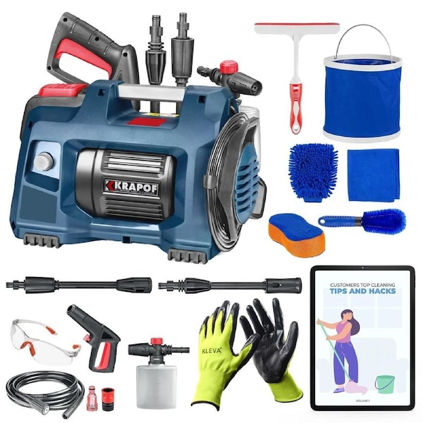 KRAPOF Compact Electric Pressure Washer with BONUS Gifts and Cleaning E-Book