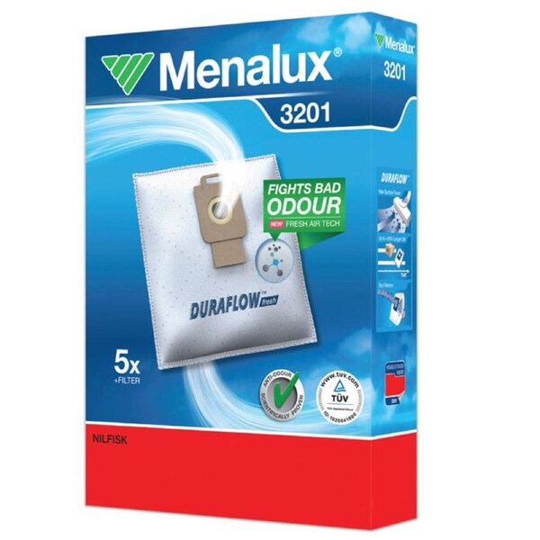 Nilfisk Power Series Duraflo Dust 3D BAGS 3D (5pk) + 1 Filter (Menalux 3201)