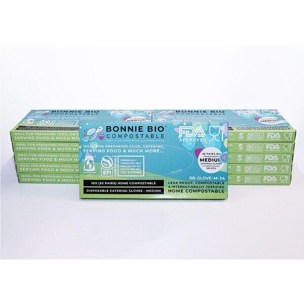 Medium Size Compostable Disposable Gloves 100 Gloves Per Box (24 Boxes) 1200 Pairs