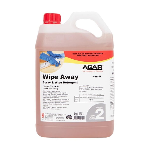 5L Agar Wipe Away Powerful grease cutting rapidly removes soilage