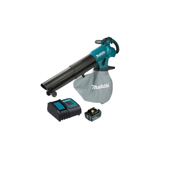 Makita 18V Blower & Vacuum + Battery Kit, Cleaning Leaves Grass Popcorn