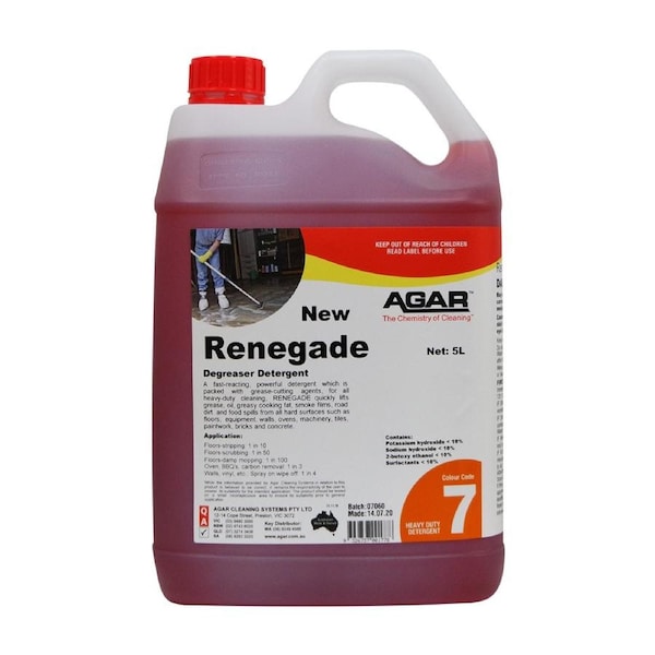 5L Agar Renegade Powerful Degreaser Removal of Fat, Dirt, Oils and Grease