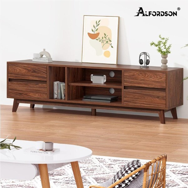 ALFORDSON Entertainment Unit 180cm TV Cabinet Stand Drawer Shelf Walnut