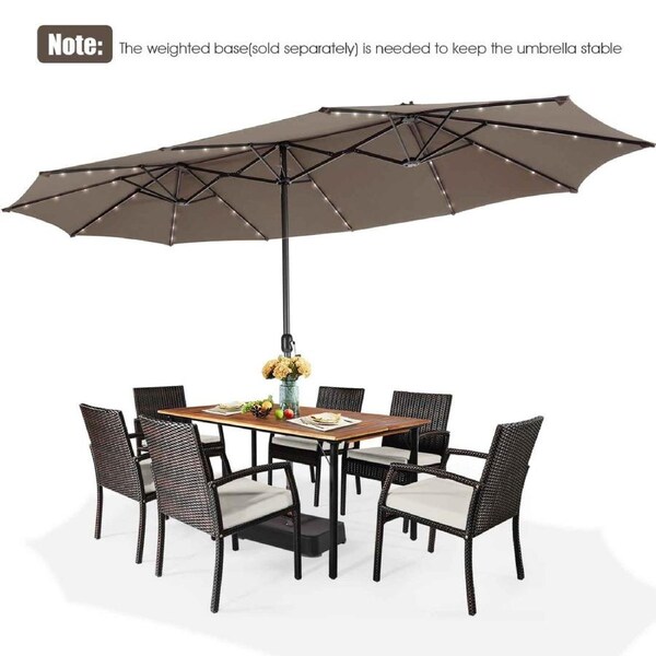 Costway Double-Sided Patio Umbrella Large Outdoor Umbrella w/Solar Panel/Lights Parasol Brown