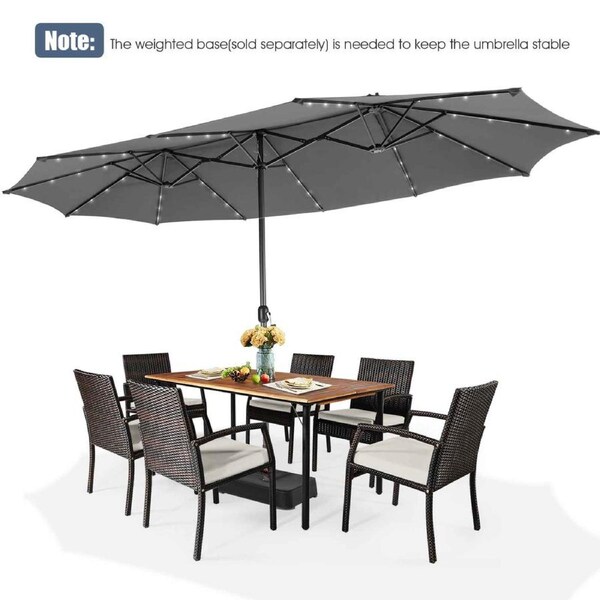 Costway Double-Sided Patio Umbrella Large Outdoor Umbrella w/Solar Panel/Lights Parasol Grey