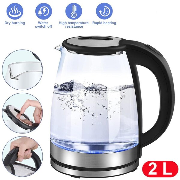 2L Glass Cordless Kettle Electric Dual Wall 360° Rotating Base LED Water Maker Jug Stainless Steel