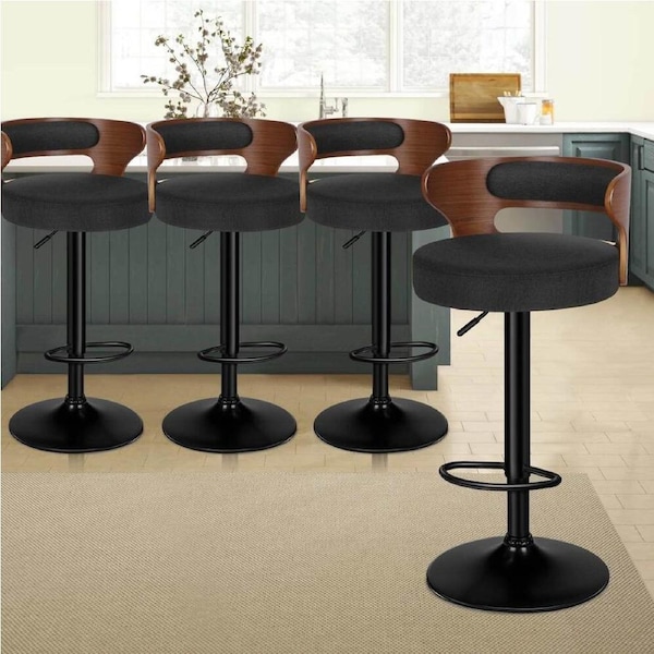 4x ALFORDSON Bar Stools Gas Lift Fabric Black