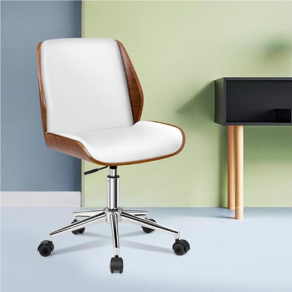 ALFORDSON Wooden Office Chair PU Leather White