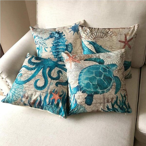 4 pack Nautical Pillow Covers Mediterranean Style Throw Pillow Case Sea Theme Decor for home