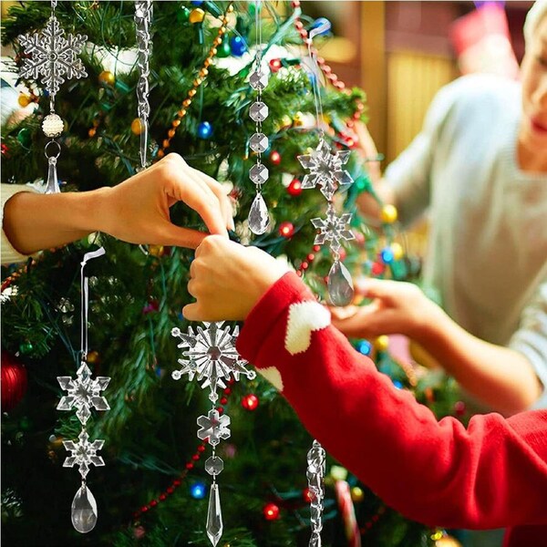 10Pcs Hanging Snowflake Icicle Drop Ornaments Christmas Tree Crystal Decoration