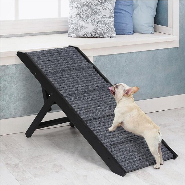 Pawz Dog Ramp Adjustable Height Stair For Bed Sofa Cat Dogs Folding Portable Black